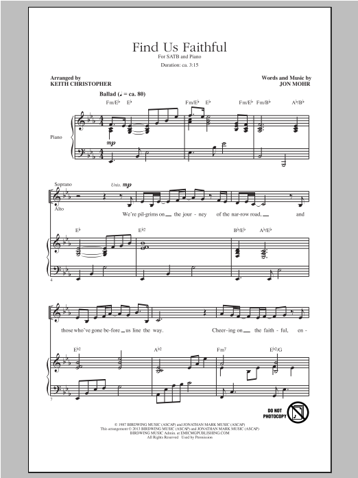 Download Keith Christopher Find Us Faithful Sheet Music and learn how to play SATB PDF digital score in minutes