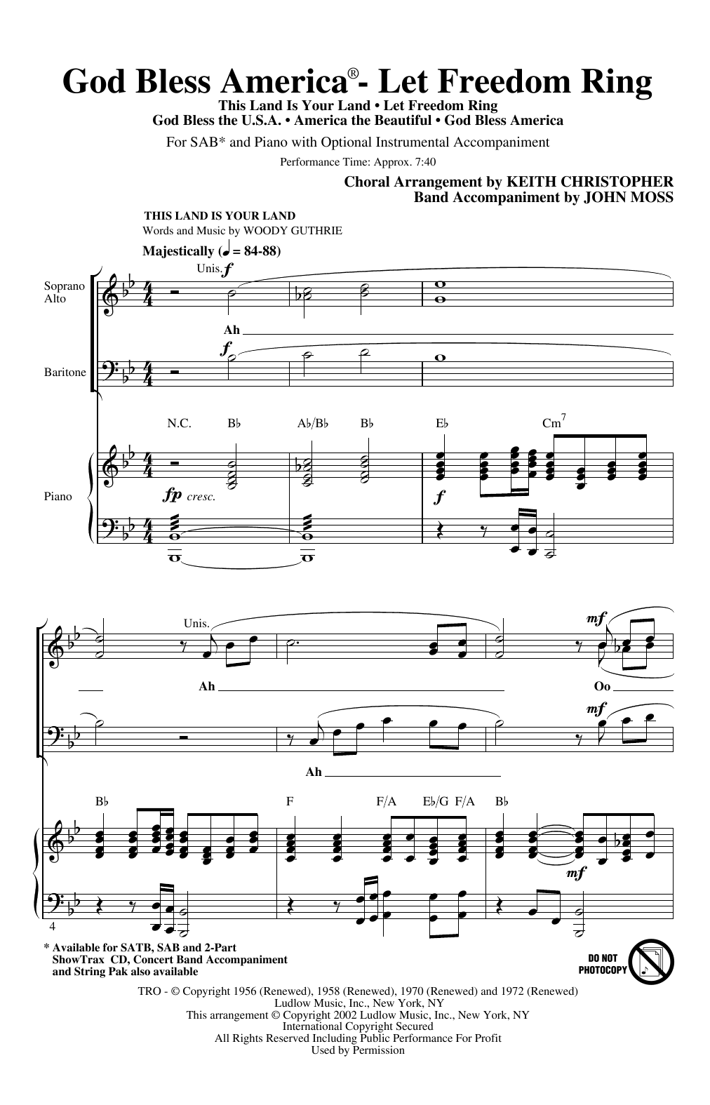 Download Keith Christopher God Bless America (Let Freedom Ring) (Medley) Sheet Music and learn how to play SAB Choir PDF digital score in minutes