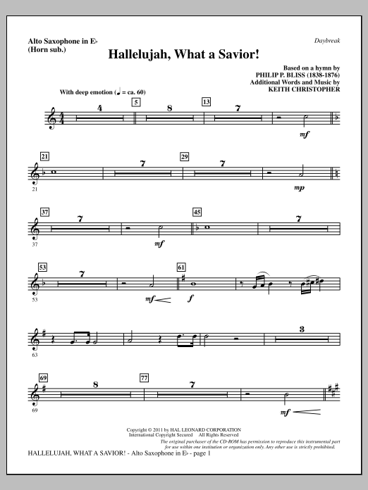 Download Keith Christopher Hallelujah, What A Savior! - Alto Sax (sub. Horn) Sheet Music and learn how to play Choir Instrumental Pak PDF digital score in minutes