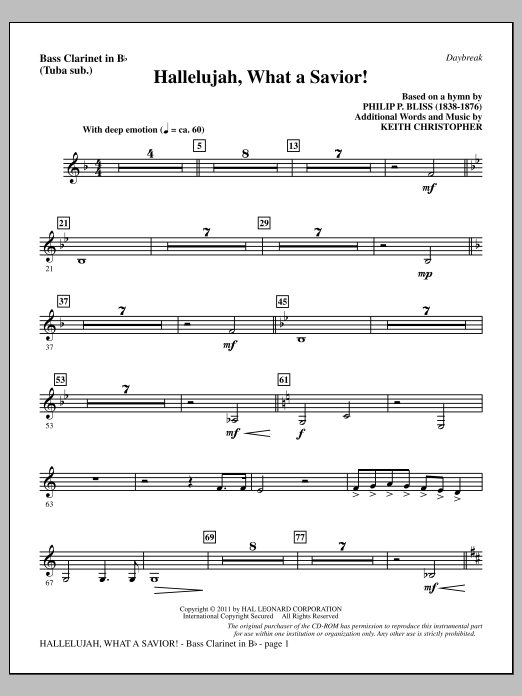 Download Keith Christopher Hallelujah, What A Savior! - Bass Clarinet (sub. Tuba) Sheet Music and learn how to play Choir Instrumental Pak PDF digital score in minutes