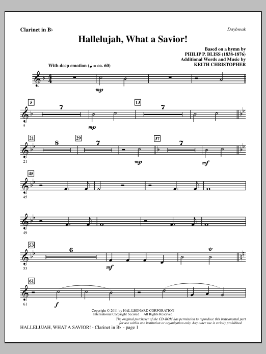 Download Keith Christopher Hallelujah, What A Savior! - Bb Clarinet Sheet Music and learn how to play Choir Instrumental Pak PDF digital score in minutes