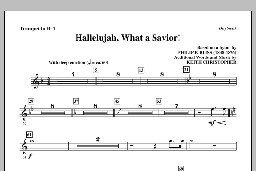Download Keith Christopher Hallelujah, What A Savior! - Bb Trumpet 1 Sheet Music and learn how to play Choir Instrumental Pak PDF digital score in minutes