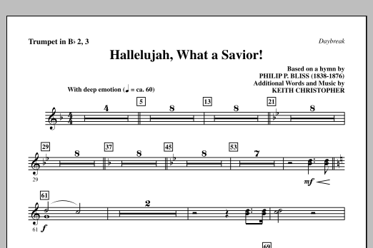 Download Keith Christopher Hallelujah, What A Savior! - Bb Trumpet 2,3 Sheet Music and learn how to play Choir Instrumental Pak PDF digital score in minutes