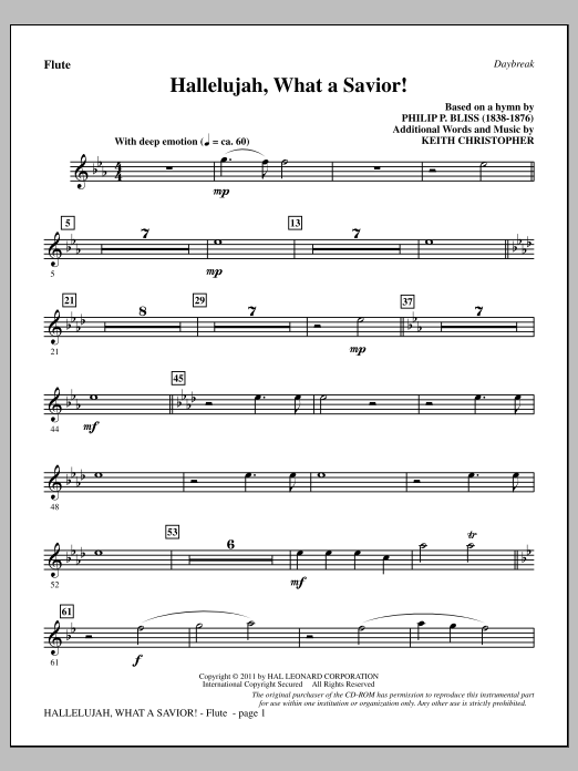 Download Keith Christopher Hallelujah, What A Savior! - Flute Sheet Music and learn how to play Choir Instrumental Pak PDF digital score in minutes