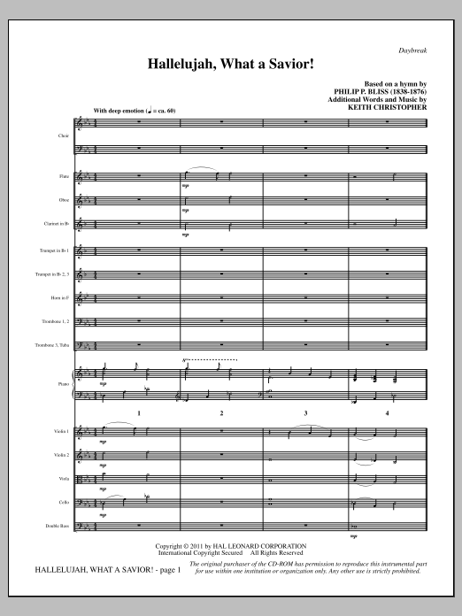 Download Keith Christopher Hallelujah, What A Savior! - Full Score Sheet Music and learn how to play Choir Instrumental Pak PDF digital score in minutes