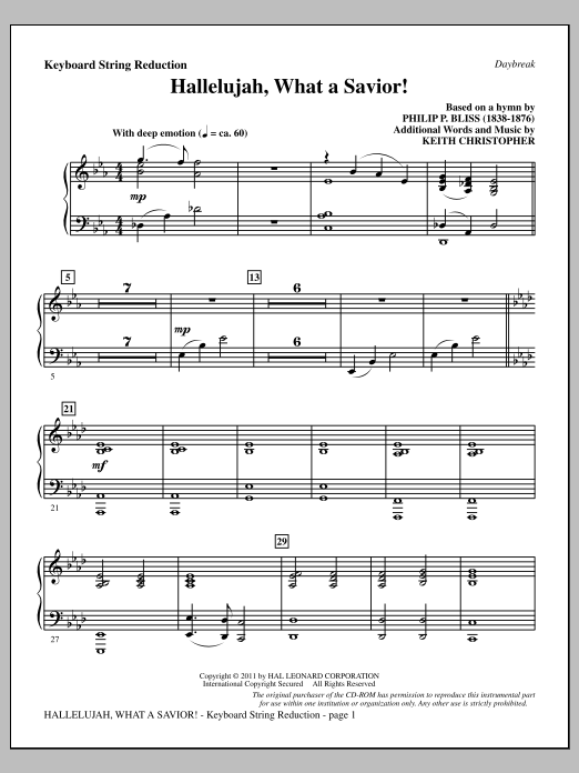 Download Keith Christopher Hallelujah, What A Savior! - Keyboard String Reduction Sheet Music and learn how to play Choir Instrumental Pak PDF digital score in minutes