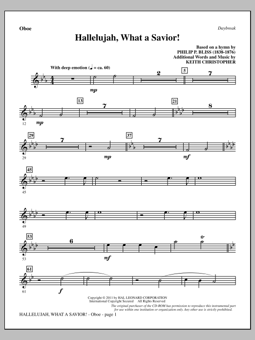 Download Keith Christopher Hallelujah, What A Savior! - Oboe Sheet Music and learn how to play Choir Instrumental Pak PDF digital score in minutes