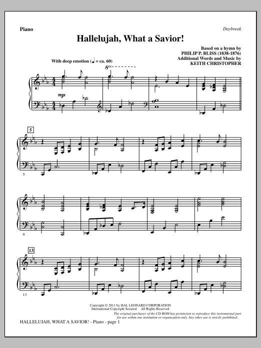 Download Keith Christopher Hallelujah, What A Savior! - Piano Sheet Music and learn how to play Choir Instrumental Pak PDF digital score in minutes
