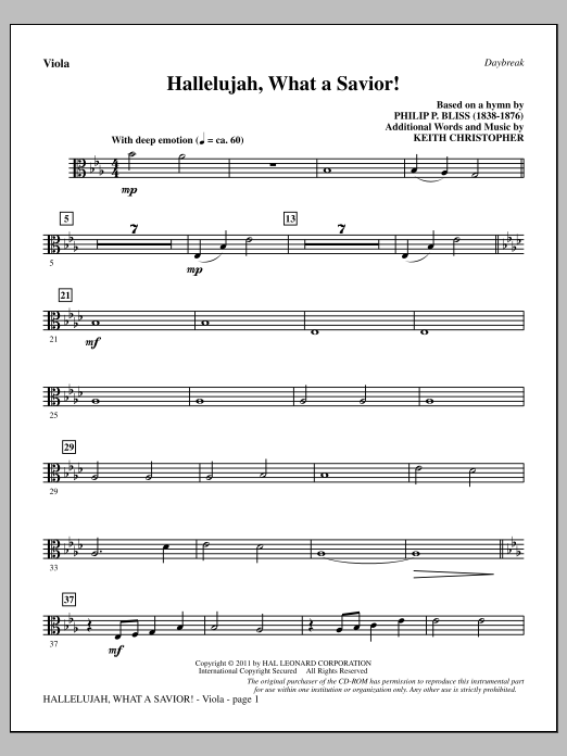 Download Keith Christopher Hallelujah, What A Savior! - Viola Sheet Music and learn how to play Choir Instrumental Pak PDF digital score in minutes
