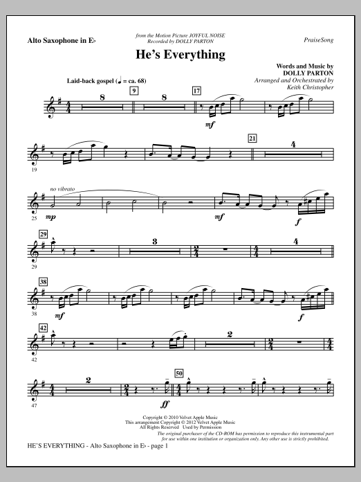 Download Keith Christopher He's Everything - Alto Sax Sheet Music and learn how to play Choir Instrumental Pak PDF digital score in minutes