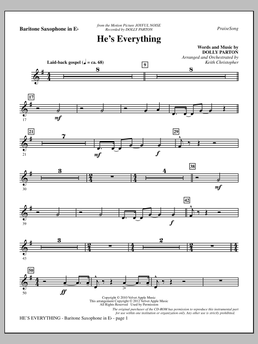 Download Keith Christopher He's Everything - Baritone Sax Sheet Music and learn how to play Choir Instrumental Pak PDF digital score in minutes