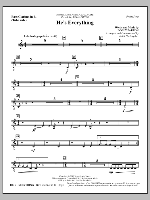 Download Keith Christopher He's Everything - Bass Clarinet (sub. Tuba) Sheet Music and learn how to play Choir Instrumental Pak PDF digital score in minutes