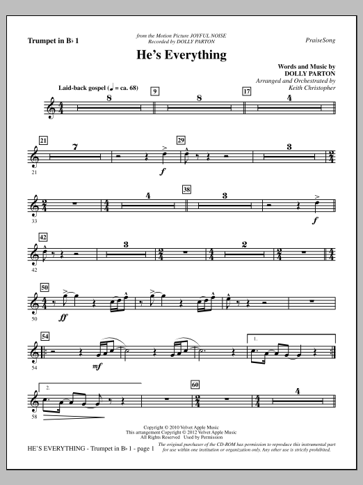 Download Keith Christopher He's Everything - Bb Trumpet 1 Sheet Music and learn how to play Choir Instrumental Pak PDF digital score in minutes