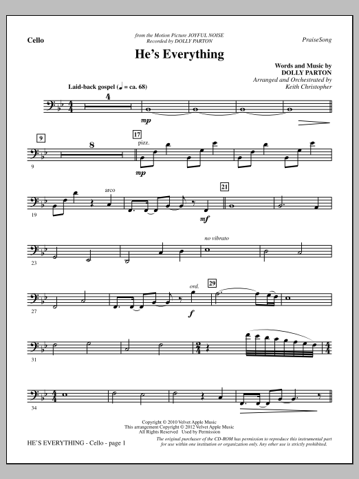 Download Keith Christopher He's Everything - Cello Sheet Music and learn how to play Choir Instrumental Pak PDF digital score in minutes
