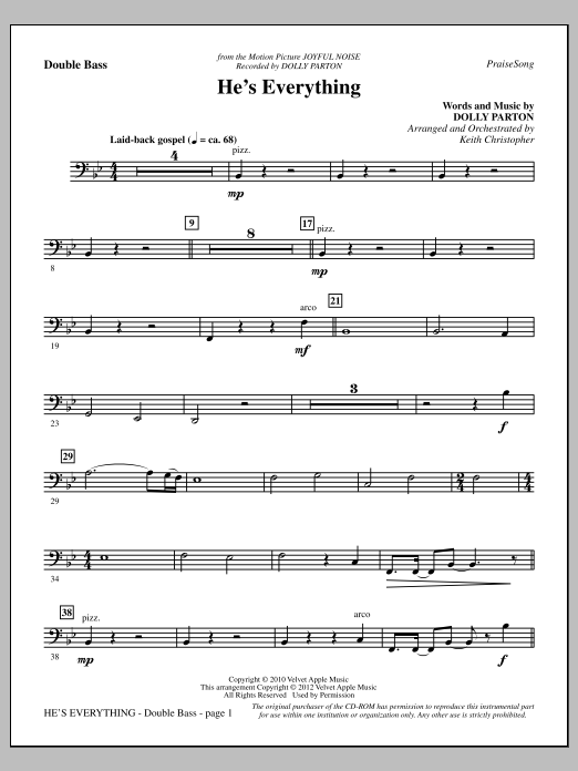 Download Keith Christopher He's Everything - Double Bass Sheet Music and learn how to play Choir Instrumental Pak PDF digital score in minutes