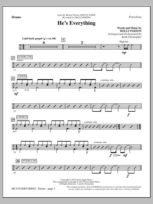 Download Keith Christopher He's Everything - Drums Sheet Music and learn how to play Choir Instrumental Pak PDF digital score in minutes