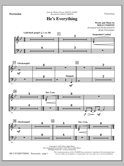 Download Keith Christopher He's Everything - Percussion Sheet Music and learn how to play Choir Instrumental Pak PDF digital score in minutes