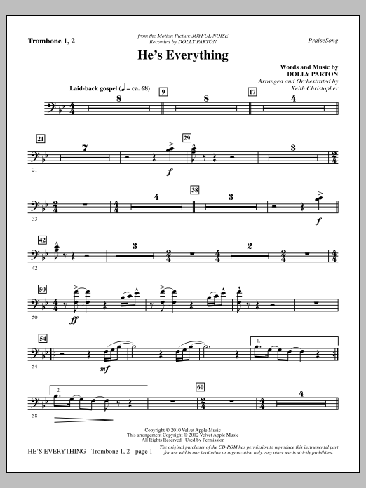 Download Keith Christopher He's Everything - Trombone 1 & 2 Sheet Music and learn how to play Choir Instrumental Pak PDF digital score in minutes