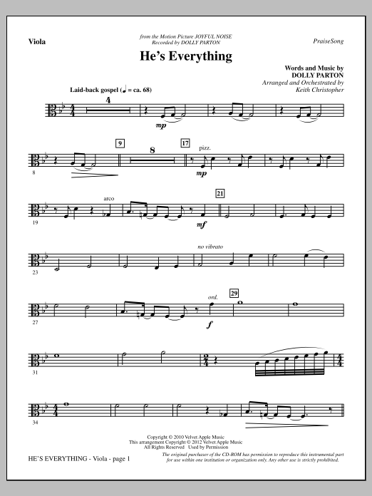 Download Keith Christopher He's Everything - Viola Sheet Music and learn how to play Choir Instrumental Pak PDF digital score in minutes
