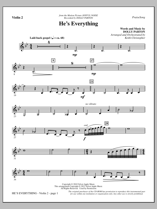 Download Keith Christopher He's Everything - Violin 2 Sheet Music and learn how to play Choir Instrumental Pak PDF digital score in minutes
