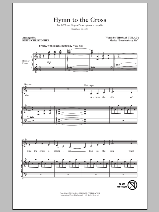 Download Keith Christopher Hymn To The Cross Sheet Music and learn how to play SATB PDF digital score in minutes