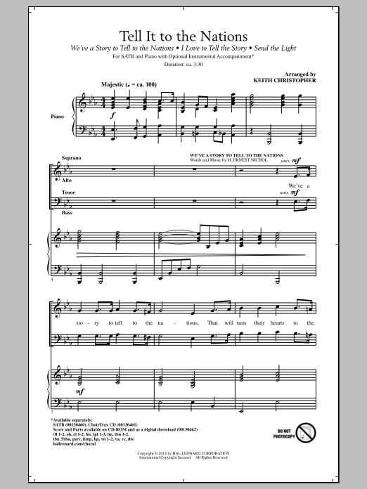 Download Keith Christopher Tell It To The Nations (Medley) Sheet Music and learn how to play SATB PDF digital score in minutes