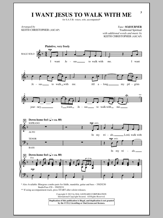 Download Keith Christopher I Want Jesus To Walk With Me Sheet Music and learn how to play SATB PDF digital score in minutes
