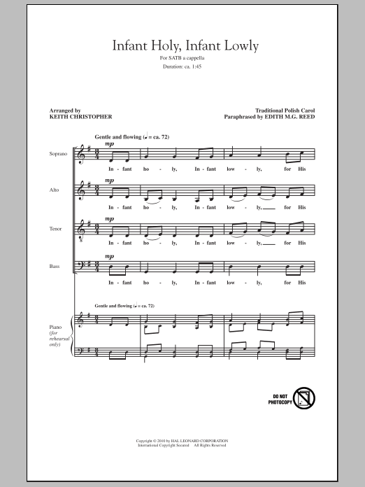 Download Keith Christopher Infant Holy, Infant Lowly Sheet Music and learn how to play SATB Choir PDF digital score in minutes