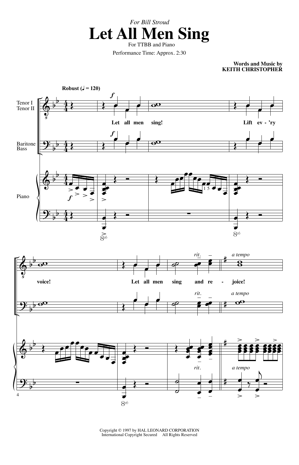 Download Keith Christopher Let All Men Sing Sheet Music and learn how to play TTBB Choir PDF digital score in minutes