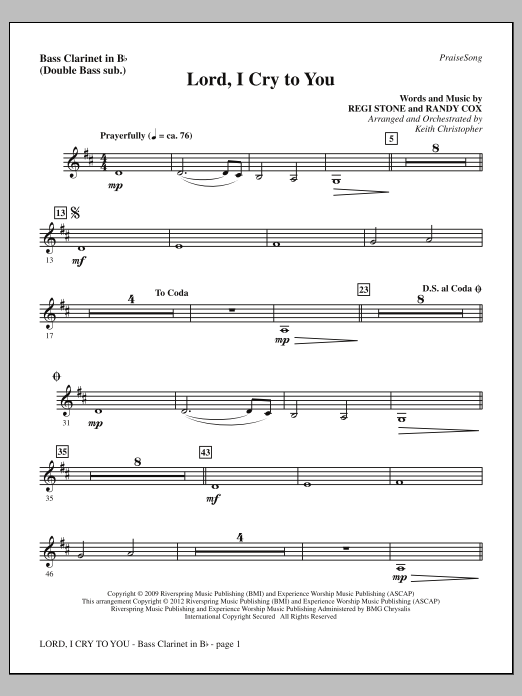 Download Keith Christopher Lord, I Cry To You - Bass Clarinet (sub. dbl bass) Sheet Music and learn how to play Choir Instrumental Pak PDF digital score in minutes