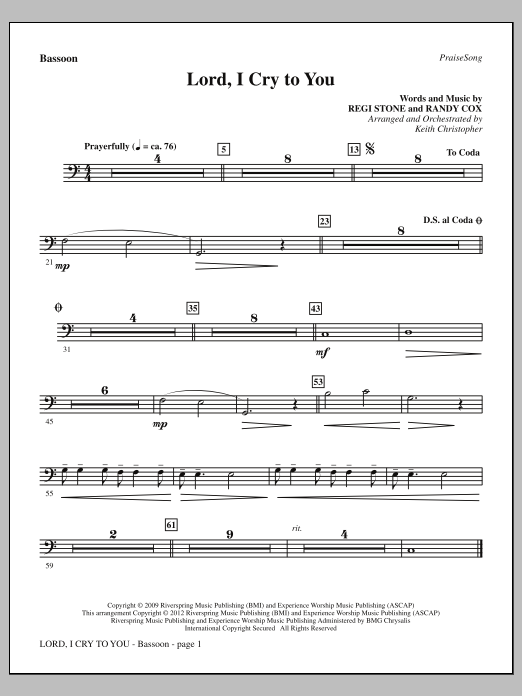 Download Keith Christopher Lord, I Cry To You - Bassoon Sheet Music and learn how to play Choir Instrumental Pak PDF digital score in minutes