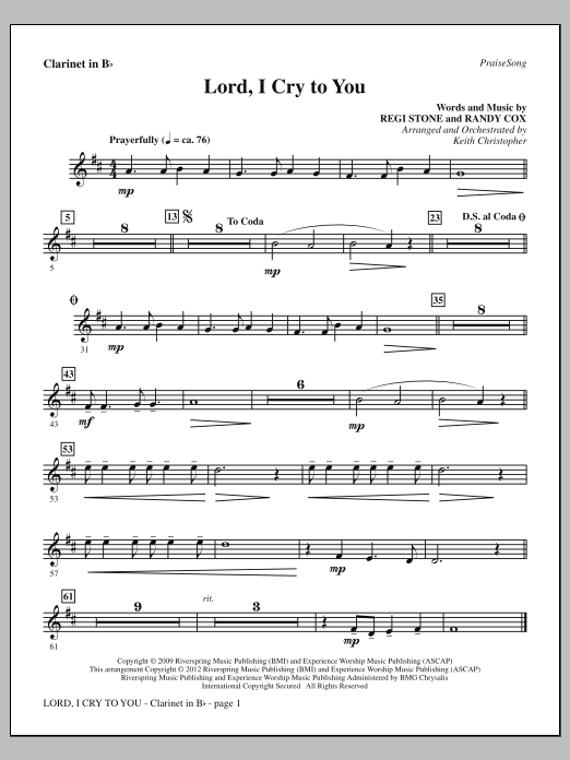 Download Keith Christopher Lord, I Cry To You - Bb Clarinet Sheet Music and learn how to play Choir Instrumental Pak PDF digital score in minutes