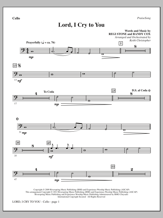 Download Keith Christopher Lord, I Cry To You - Cello Sheet Music and learn how to play Choir Instrumental Pak PDF digital score in minutes