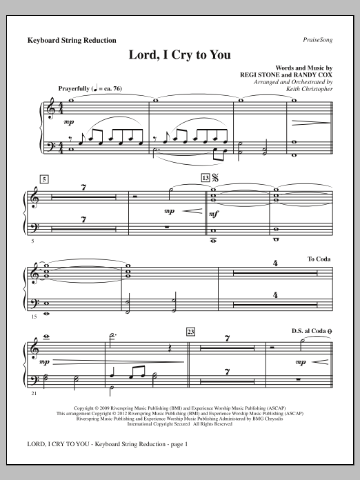 Download Keith Christopher Lord, I Cry To You - Keyboard String Reduction Sheet Music and learn how to play Choir Instrumental Pak PDF digital score in minutes