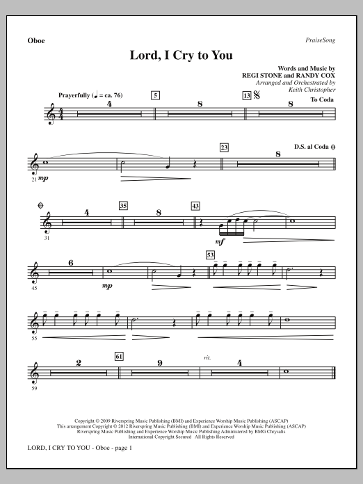 Download Keith Christopher Lord, I Cry To You - Oboe Sheet Music and learn how to play Choir Instrumental Pak PDF digital score in minutes
