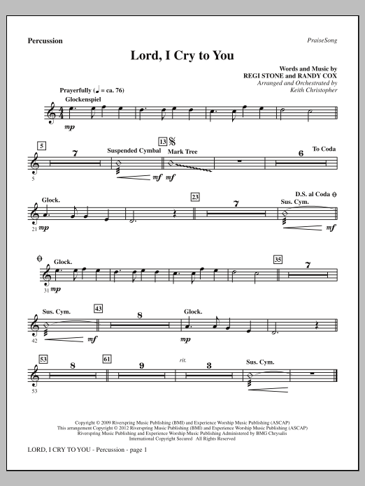 Download Keith Christopher Lord, I Cry To You - Percussion Sheet Music and learn how to play Choir Instrumental Pak PDF digital score in minutes