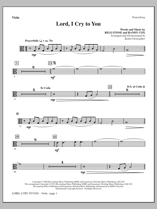 Download Keith Christopher Lord, I Cry To You - Viola Sheet Music and learn how to play Choir Instrumental Pak PDF digital score in minutes