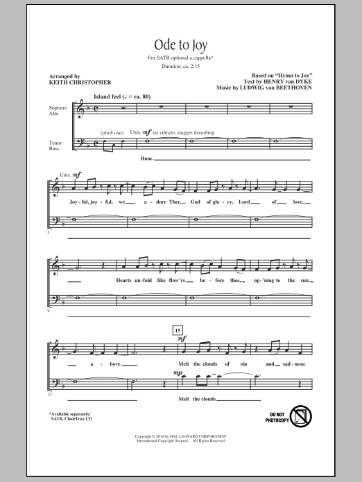 Download Keith Christopher Ode To Joy Sheet Music and learn how to play SATB Choir PDF digital score in minutes