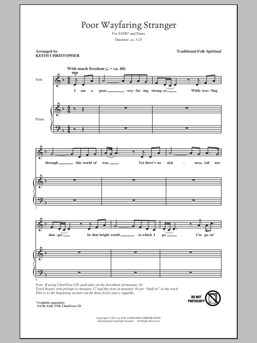 Download Keith Christopher Poor Wayfaring Stranger Sheet Music and learn how to play SATB PDF digital score in minutes
