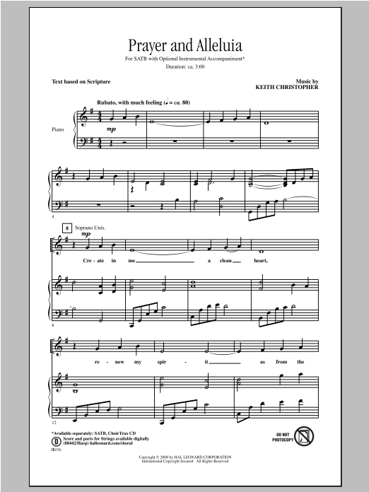 Download Keith Christopher Prayer And Alleluia Sheet Music and learn how to play SATB PDF digital score in minutes