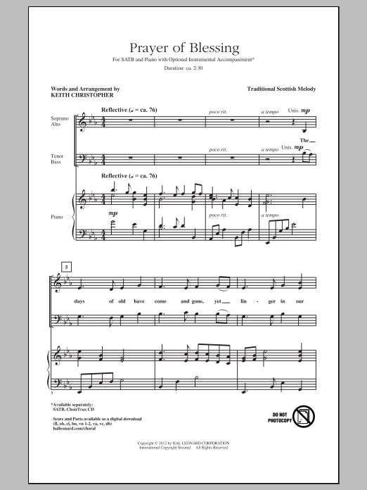 Download Traditional Prayer Of Blessing (arr. Keith Christopher) Sheet Music and learn how to play SATB PDF digital score in minutes
