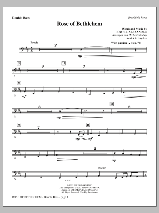 Download Keith Christopher Rose Of Bethlehem - Double Bass Sheet Music and learn how to play Choir Instrumental Pak PDF digital score in minutes