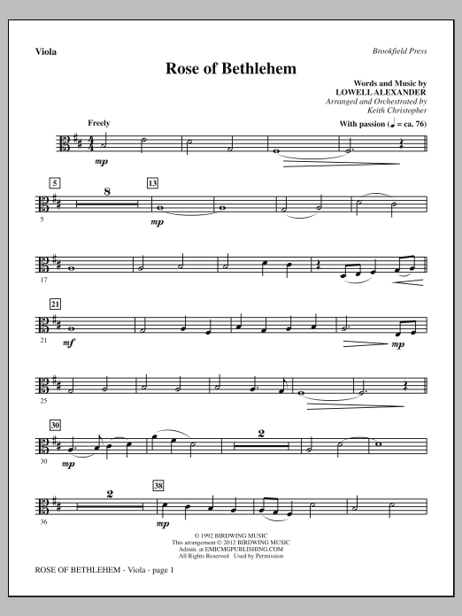 Download Keith Christopher Rose Of Bethlehem - Viola Sheet Music and learn how to play Choir Instrumental Pak PDF digital score in minutes