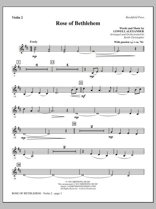 Download Keith Christopher Rose Of Bethlehem - Violin 2 Sheet Music and learn how to play Choir Instrumental Pak PDF digital score in minutes