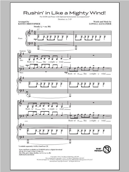 Download Lowell Alexander Rushin' In Like A Mighty Wind! (arr. Keith Christopher) Sheet Music and learn how to play SATB PDF digital score in minutes