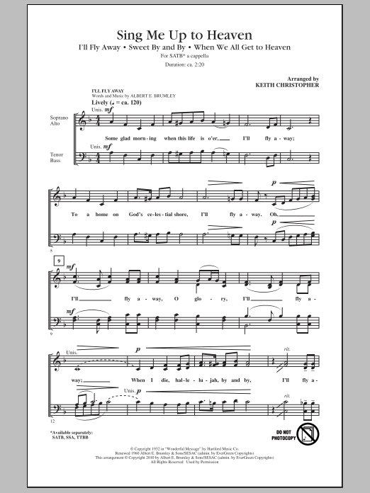 Download Keith Christopher Sing Me Up To Heaven (Medley) Sheet Music and learn how to play SSA Choir PDF digital score in minutes