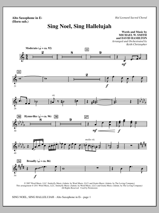 Download Keith Christopher Sing Noel, Sing Hallelujah - Alto Sax (sub. Horn) Sheet Music and learn how to play Choir Instrumental Pak PDF digital score in minutes