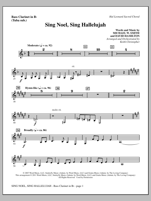 Download Keith Christopher Sing Noel, Sing Hallelujah - Bass Clarinet (sub. Tuba) Sheet Music and learn how to play Choir Instrumental Pak PDF digital score in minutes