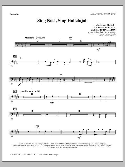 Download Keith Christopher Sing Noel, Sing Hallelujah - Bassoon Sheet Music and learn how to play Choir Instrumental Pak PDF digital score in minutes