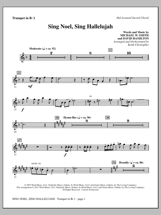 Download Keith Christopher Sing Noel, Sing Hallelujah - Bb Trumpet 1 Sheet Music and learn how to play Choir Instrumental Pak PDF digital score in minutes